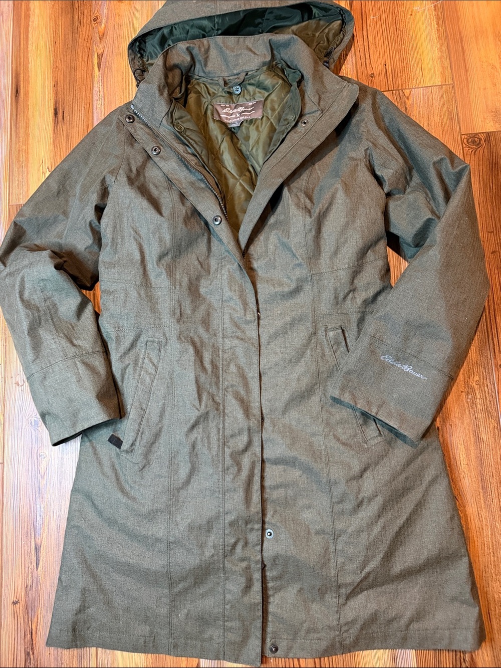 Eddie Bauer Women’s Small 3-in-1 Long Parka Removable Hood Liner Olive